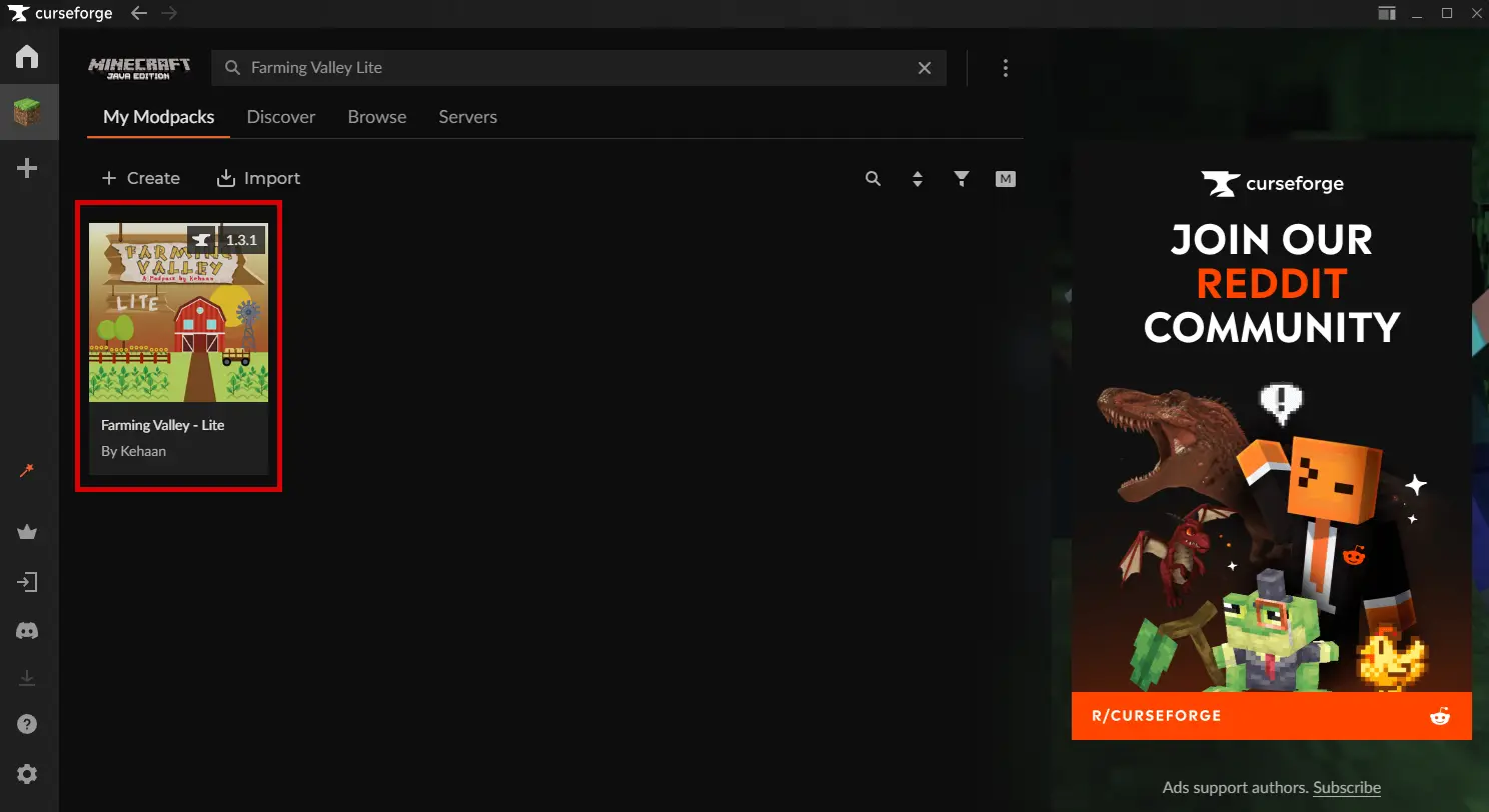 Launcher with the modpack installed