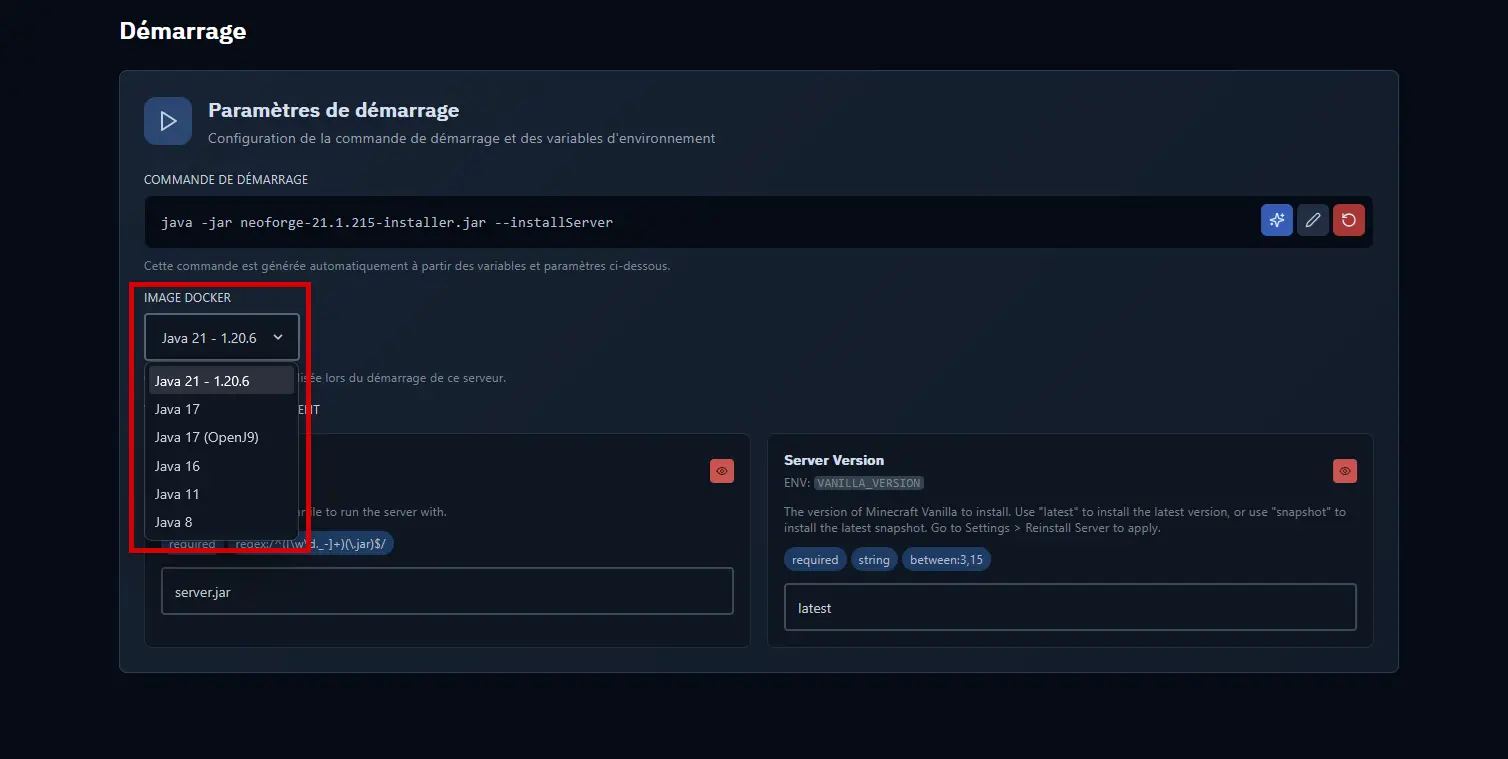 Docker image / Java version selector