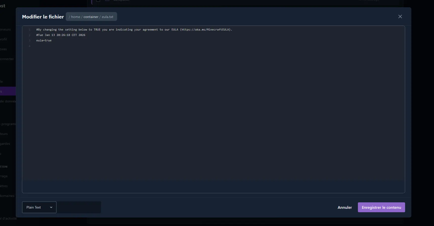 eula.txt file with the modified value