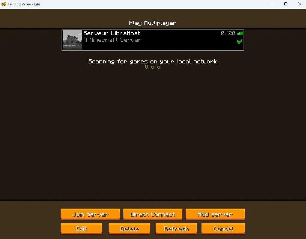 Minecraft multiplayer screen with the server added