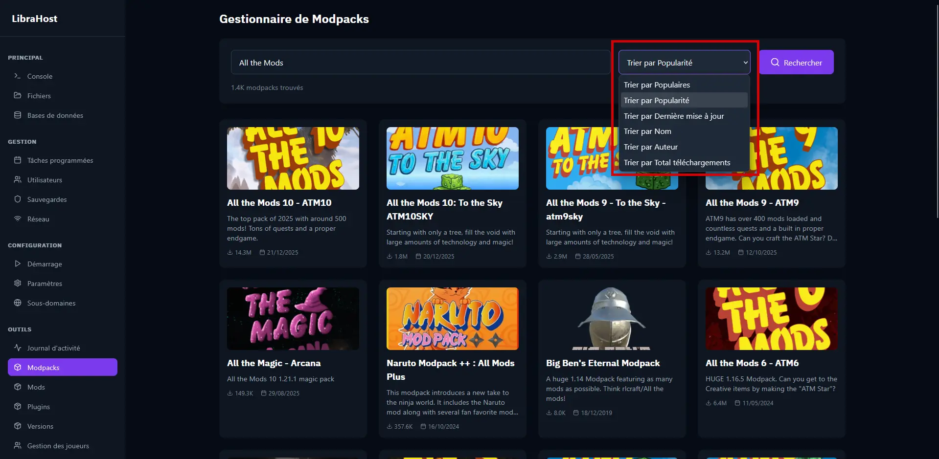Open sort dropdown menu with visible options