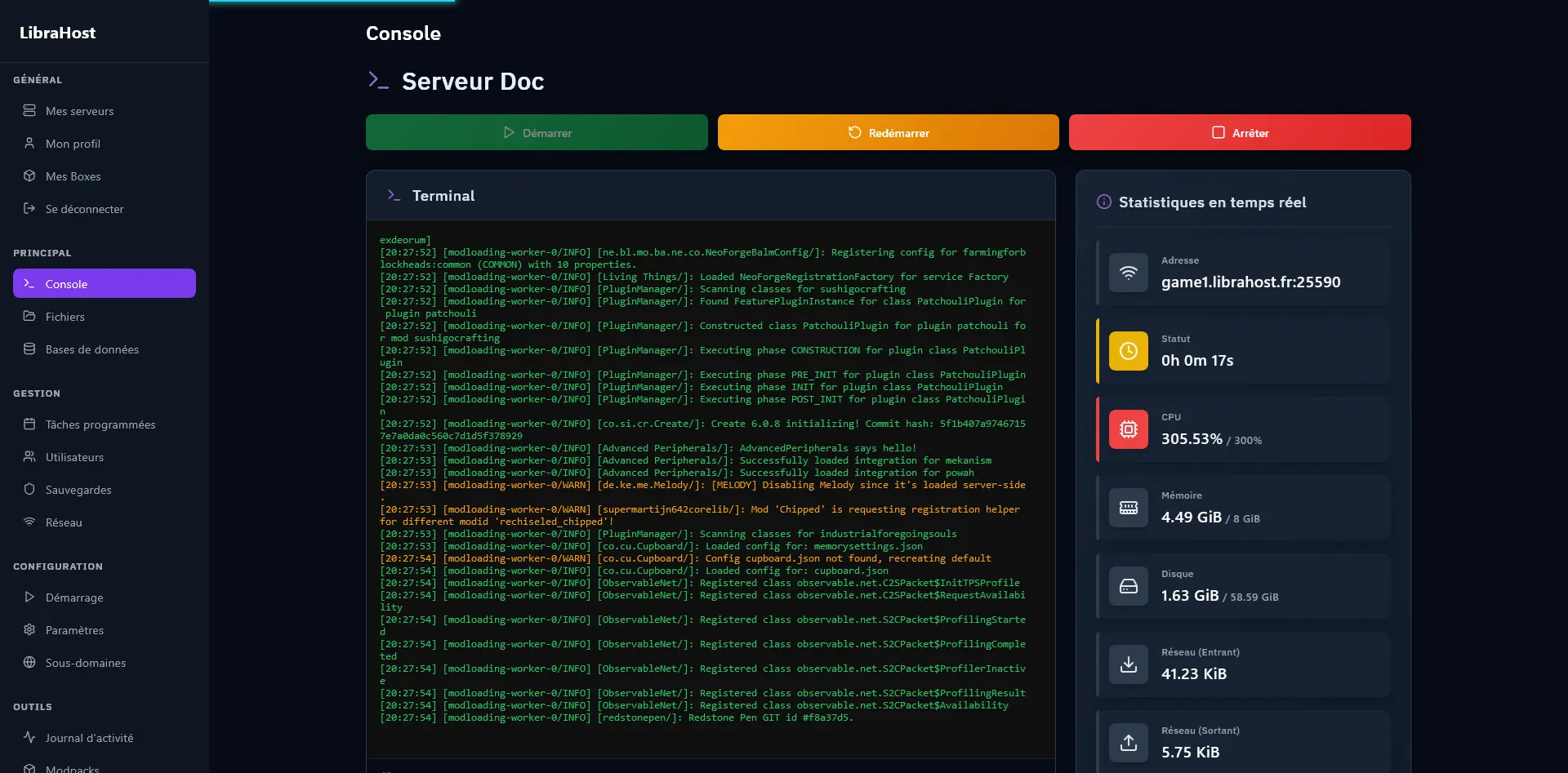 Console during startup with mods loading
