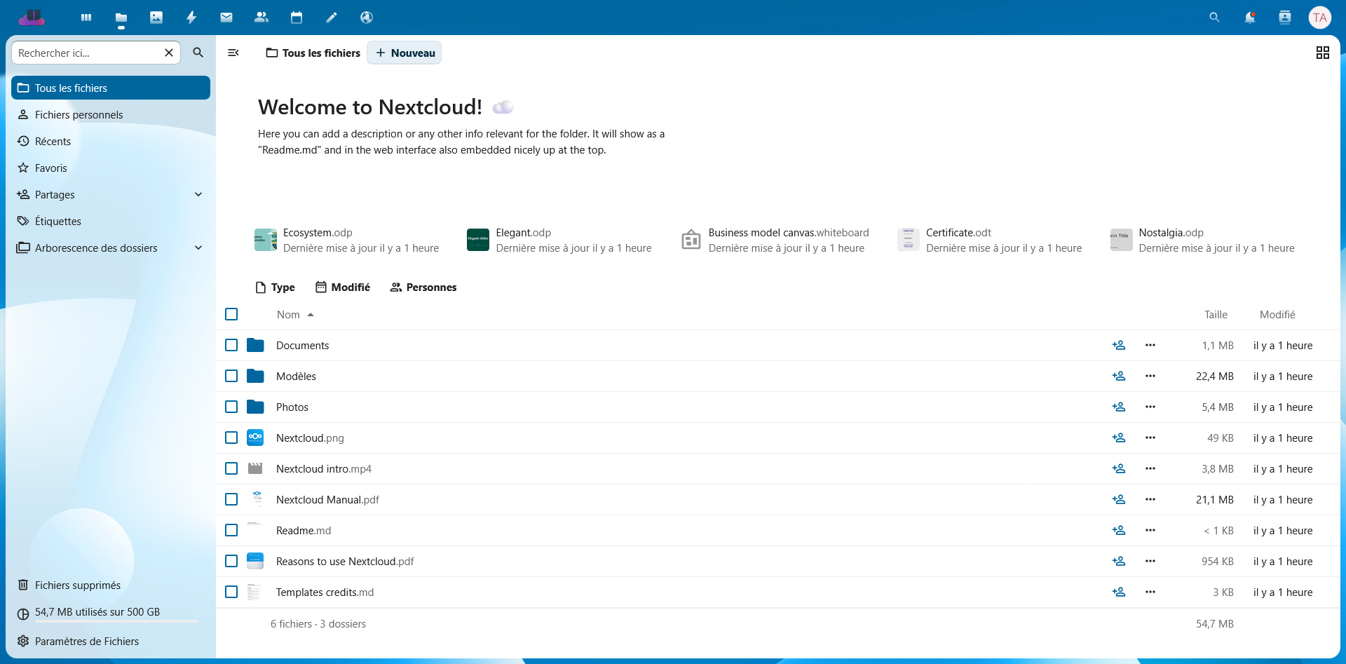 Screenshot of the Nextcloud interface